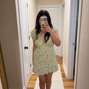 Floral blue mint Dress with Ruffle Hem